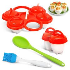 Egg Cooker for Hard Boiled Eggs (Set of 6) – Silicone Egg Bite Molds, Egg Poacher Cups with Lids and Rack